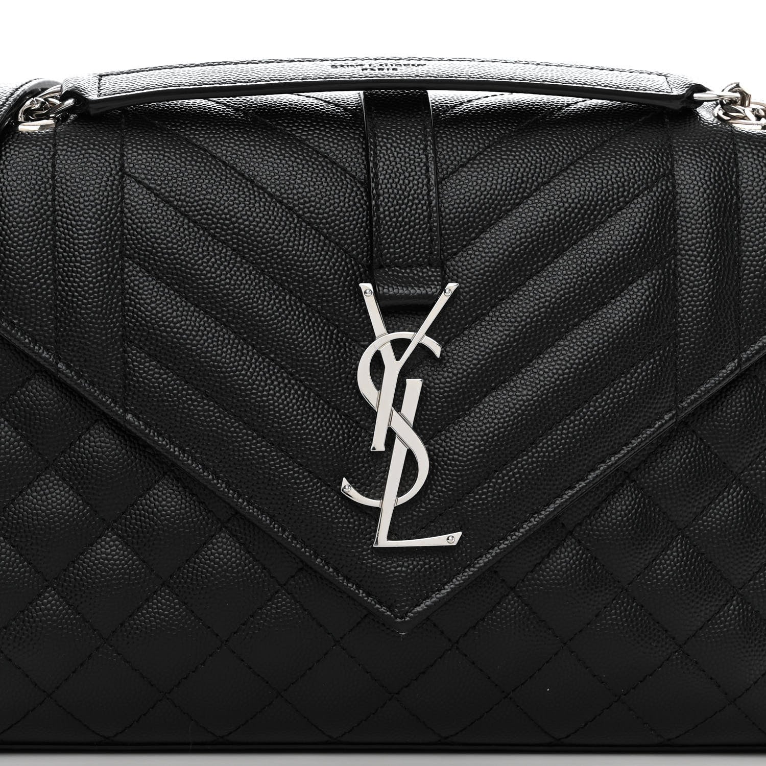 Saint Laurent Grain De Poudre Textured Mixed Matelasse Triquilt Medium Monogram Satchel Black 7 of 9