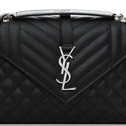 Saint Laurent Grain De Poudre Textured Mixed Matelasse Triquilt Medium Monogram Satchel Black 7 of 9