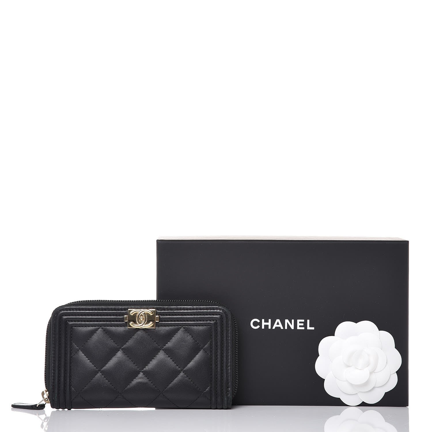 Chanel Lambskin Quilted Small Boy Zip Around Wallet Black 10 of 10