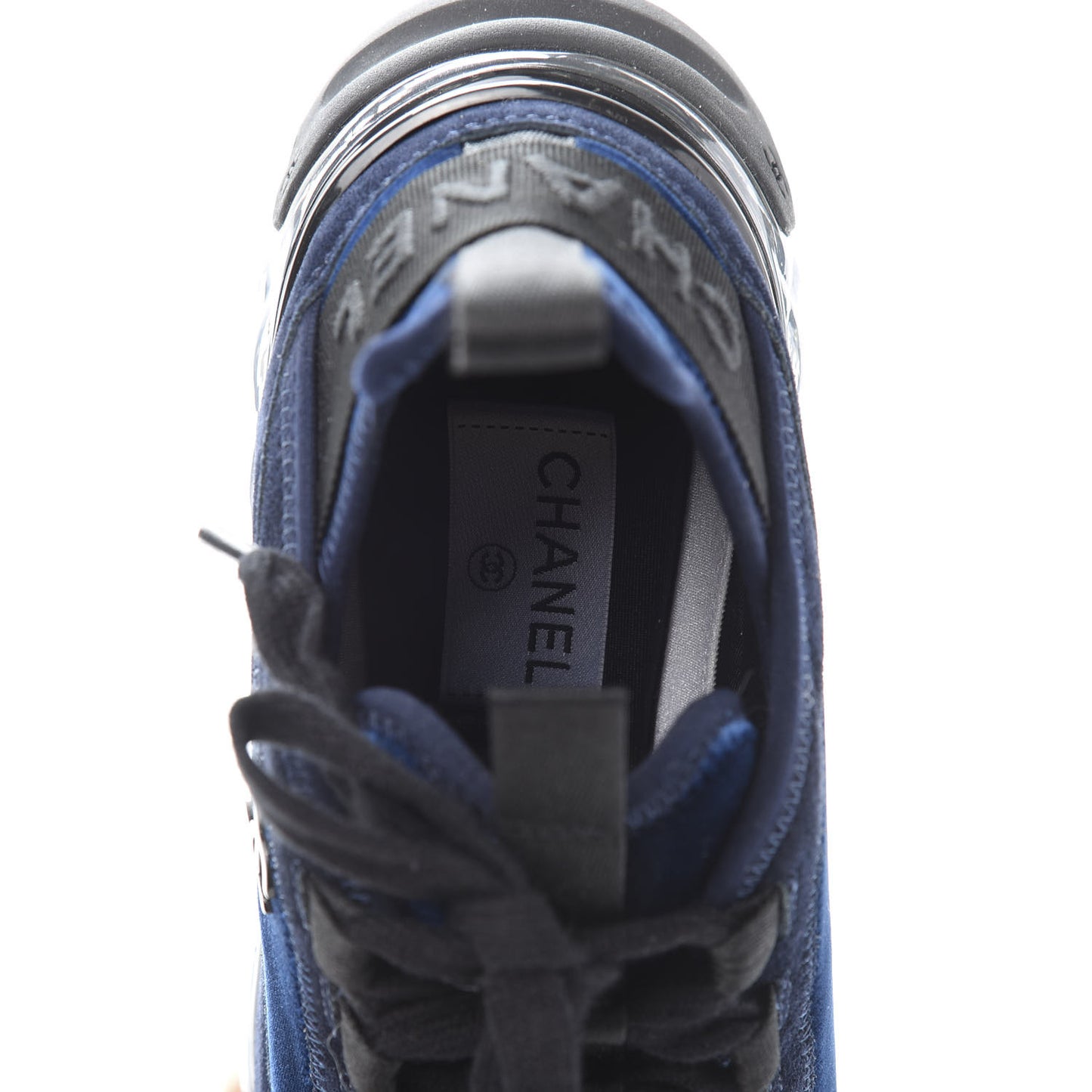 Suede Calfskin Velvet Grosgrain CC Sneakers 38 Navy Blue Black