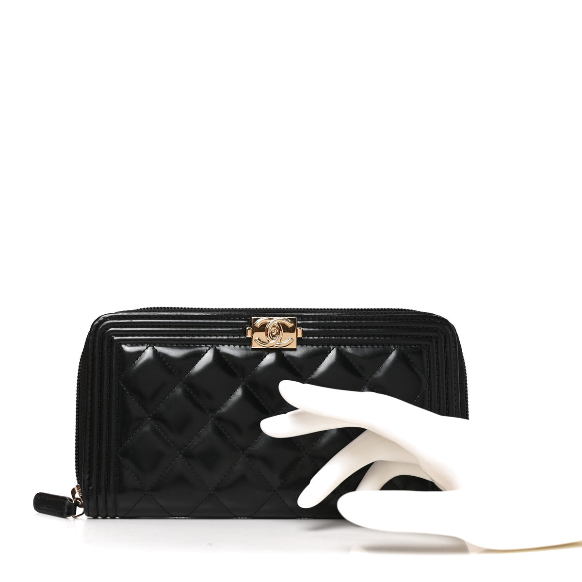 Chanel Glazed Calfskin Boy Zip Around Wallet Black 2 of 7