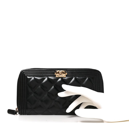 Chanel Glazed Calfskin Boy Zip Around Wallet Black 2 of 7