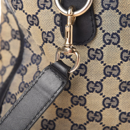 Gucci Monogram Selleria Calfskin Vintage Web Medium Boston Beige Blue 16 of 17