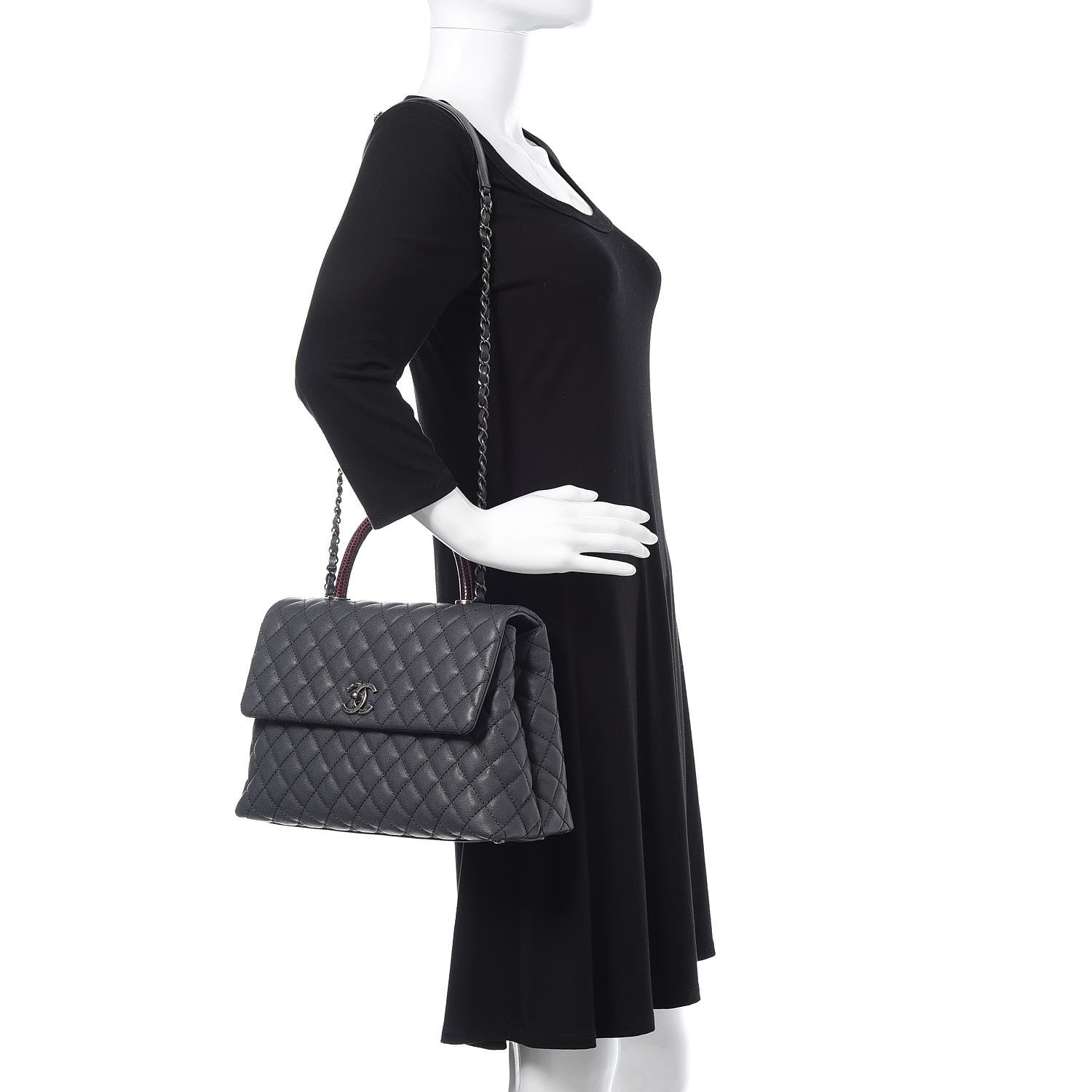 Chanel Caviar Lizard Quilted Medium Coco Handle Flap Grey 2 of 11