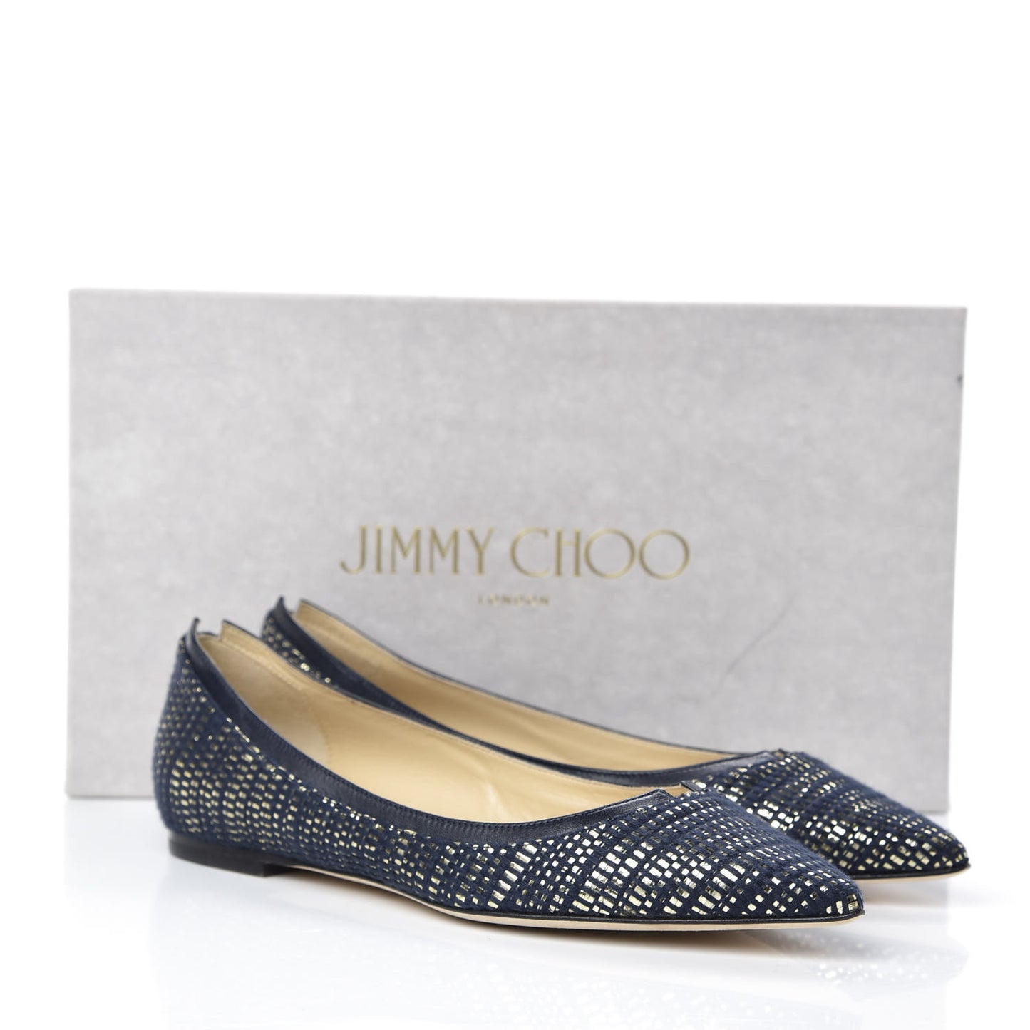 Metallic Fabric Kid Imogen Pointed Toe Flats 38 Navy Gold