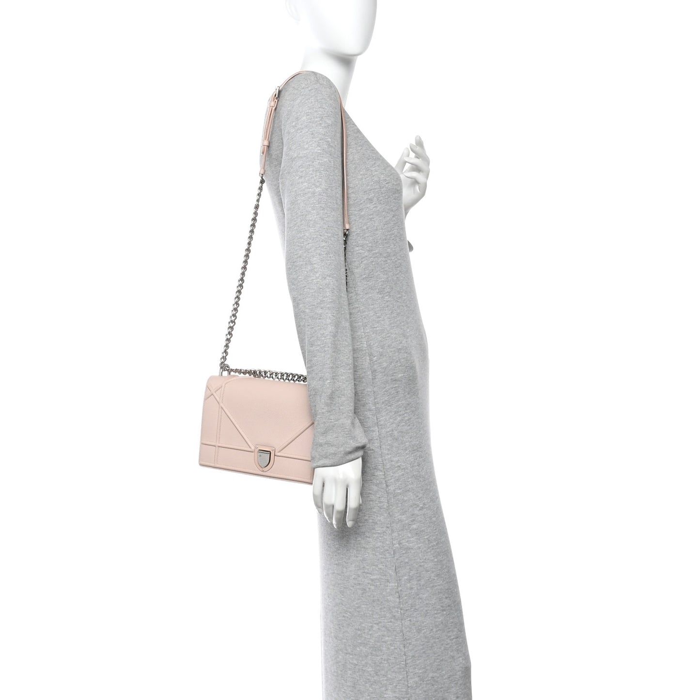 Grained Calfskin Medium Diorama Flap Bag Nude