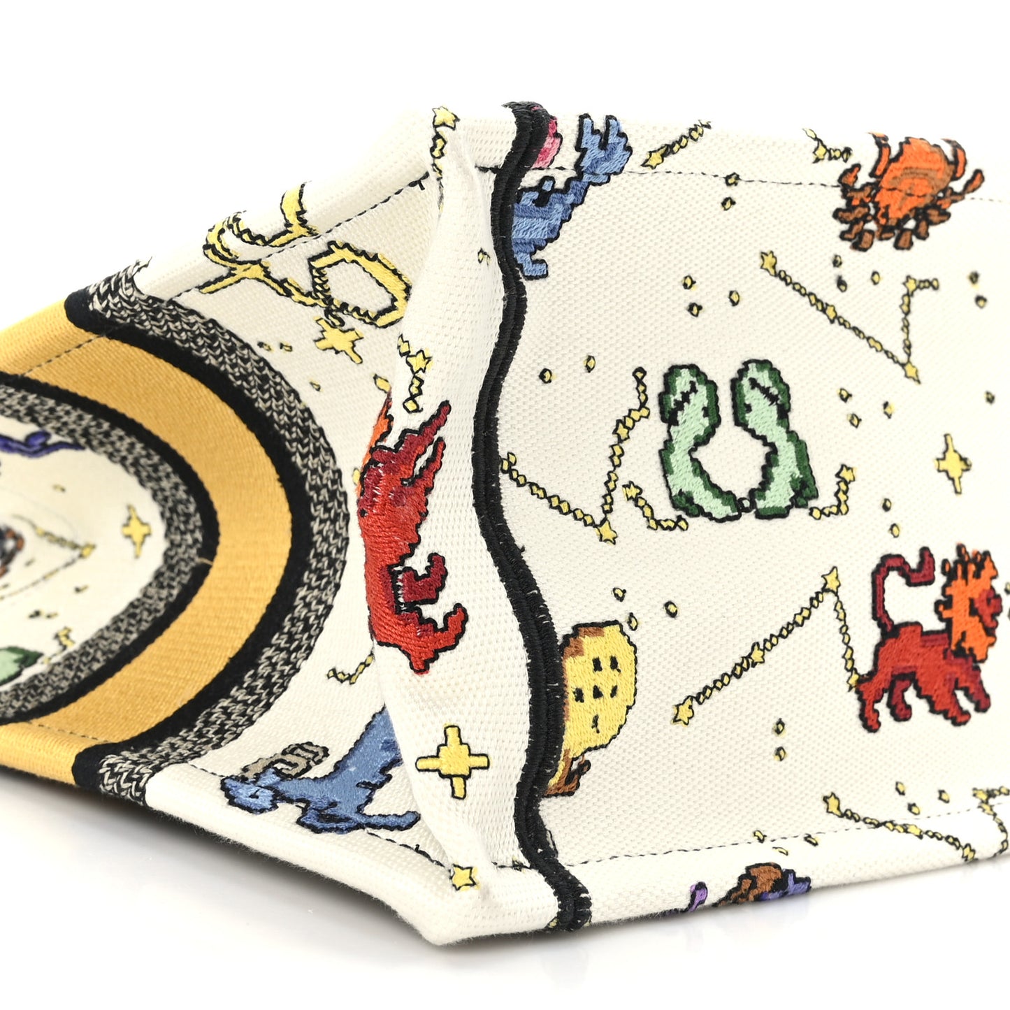 Canvas Embroidered Small Pixel Zodiac Book Tote Latte Multicolor
