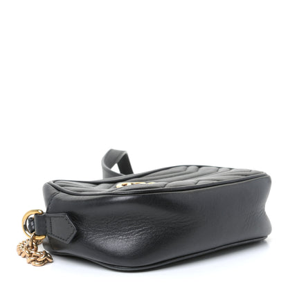 Gucci Calfskin Matelasse Mini GG Marmont Chain Shoulder Bag Black 3 of 9