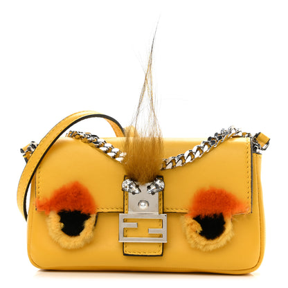 Fendi Nappa Rabbit Fox Fur Micro Buggie Baguette Sunflower 1 of 10