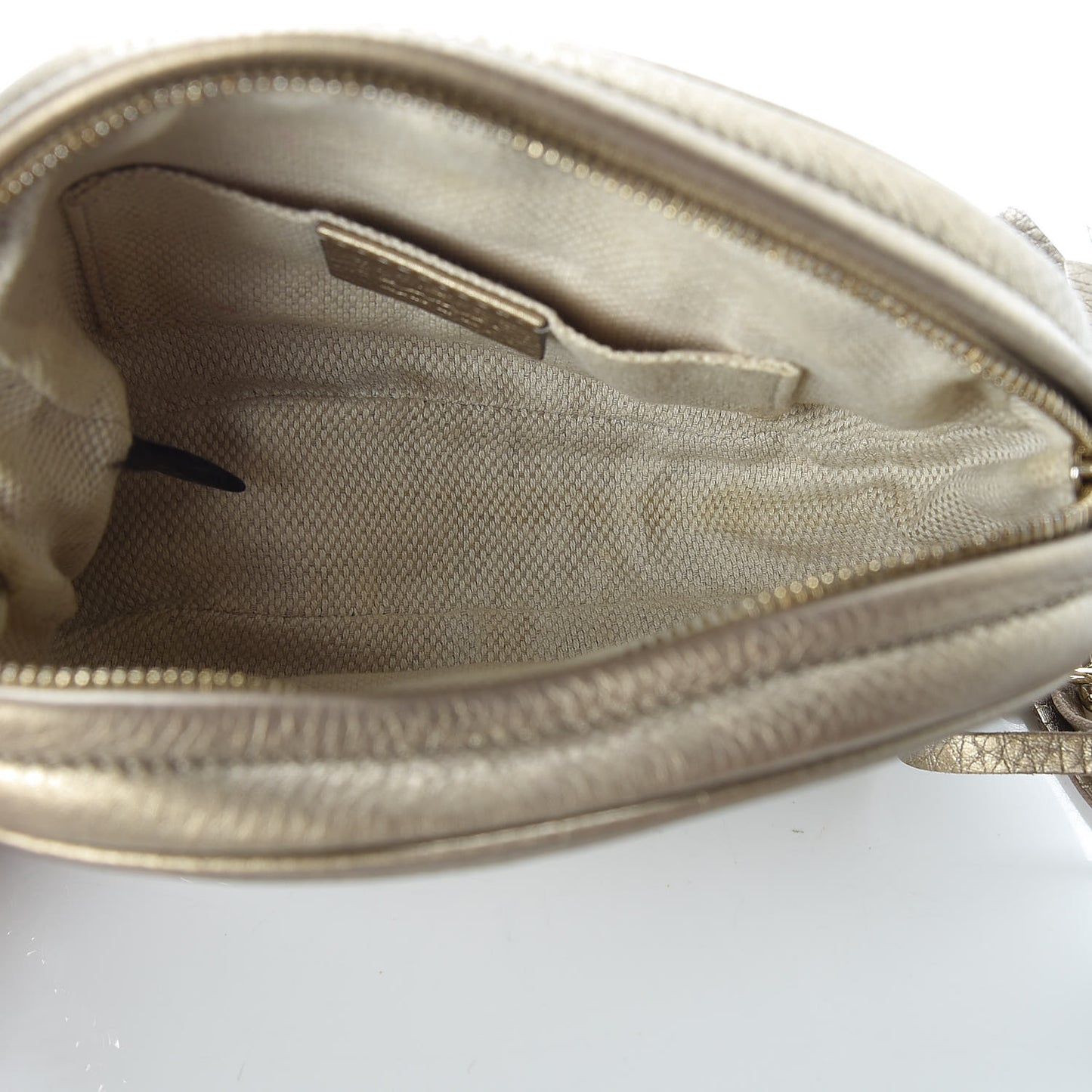 Metallic Pebbled Calfskin Mini Soho Chain Bag Golden Beige