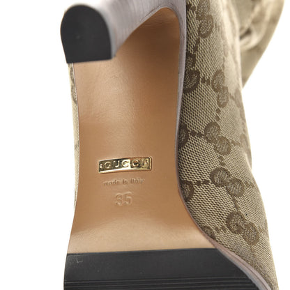 Gucci Monogram Lisa Mid Heel Boots 35 Beige Ebony 6 of 7