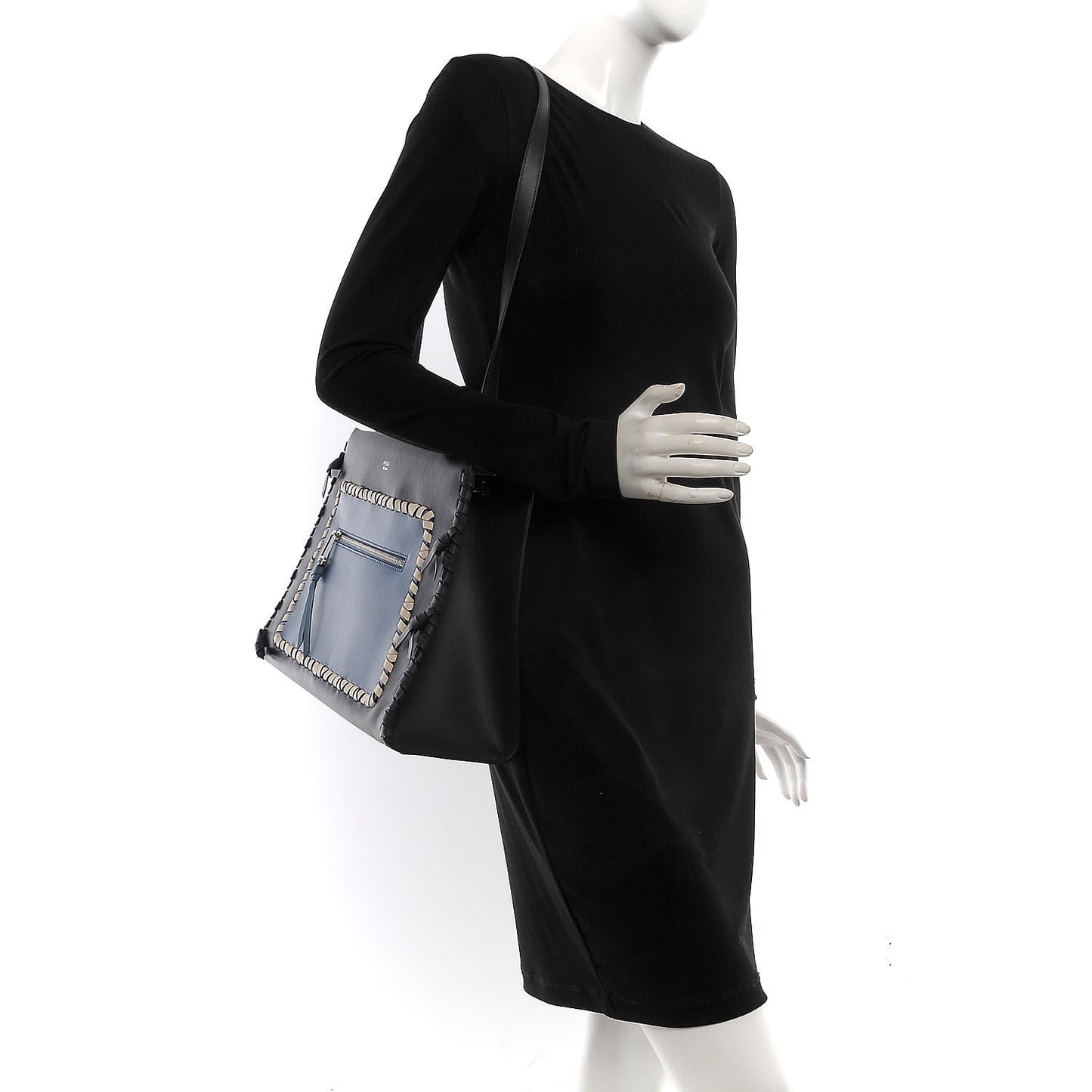 Vitello Century F is Fendi Whipstitch Bi-Color Regular Runaway Satchel Ceruleo Black