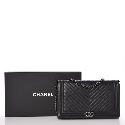 Chanel Calfskin Chevron Boy Wallet On Chain WOC Black 9 of 9