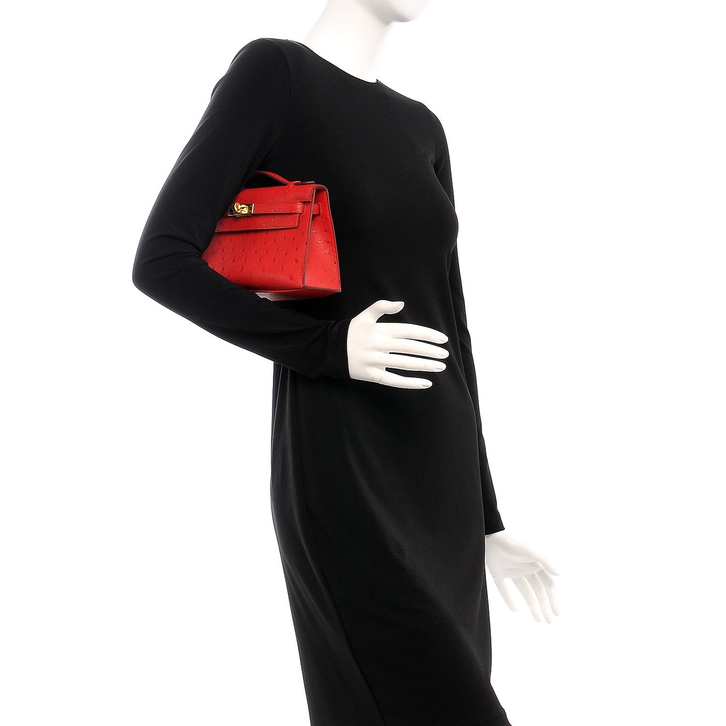Ostrich Kelly Pochette Rouge Vif