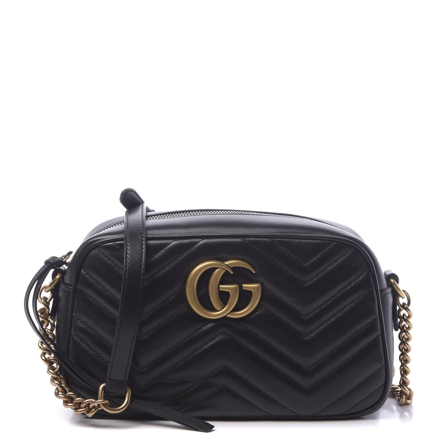 Calfskin Matelasse Small GG Marmont Chain Shoulder Bag Black