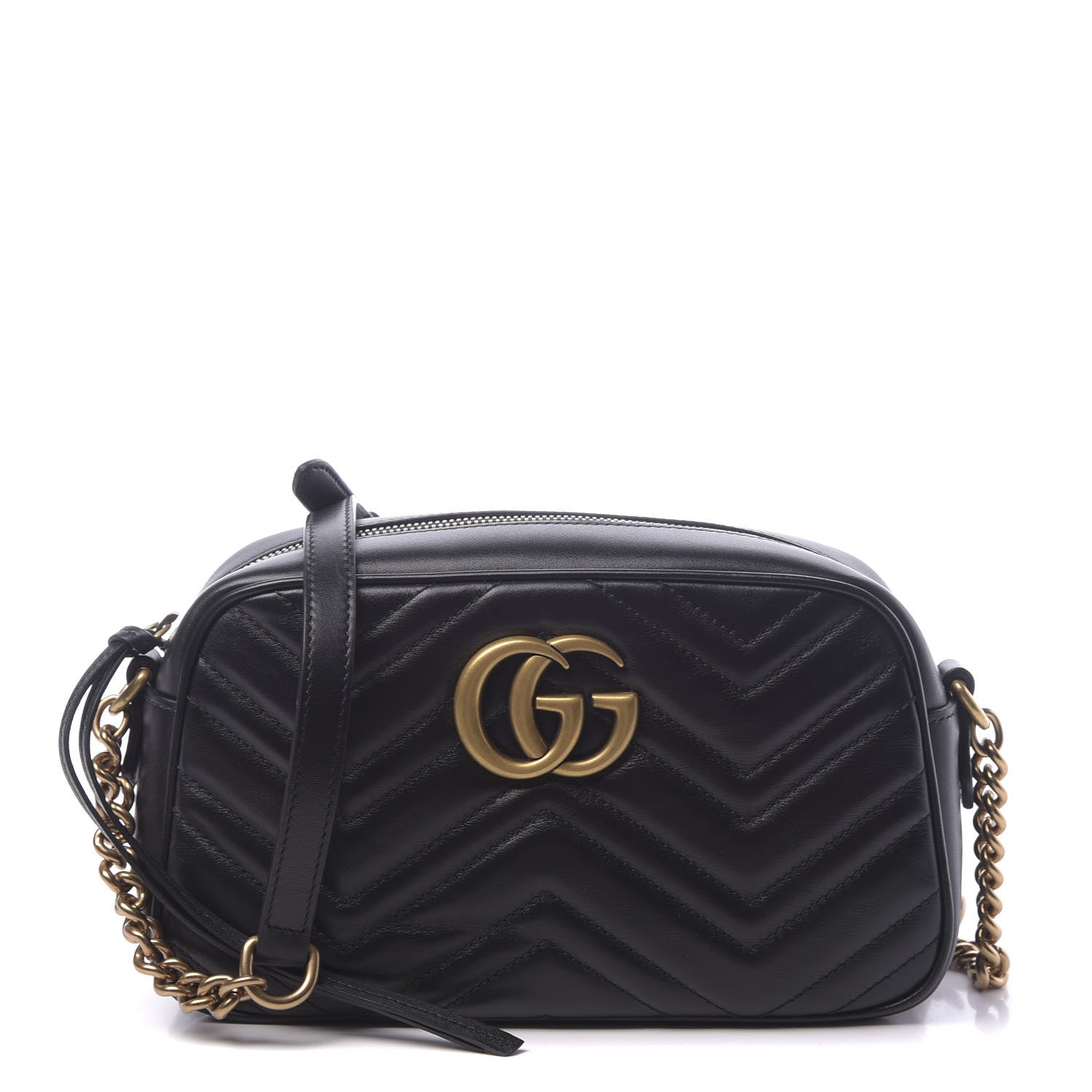 Gucci Calfskin Matelasse Small GG Marmont Chain Shoulder Bag Black 1 of 10