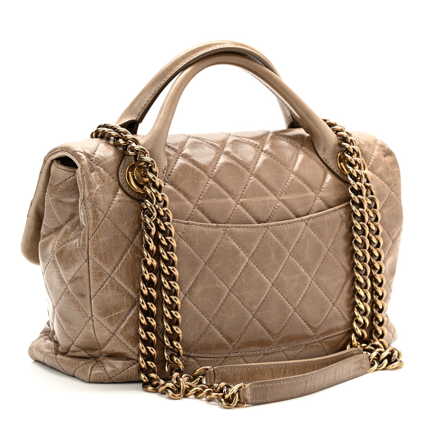 Glazed Calfskin Castle Rock Medium Flap Dark Beige