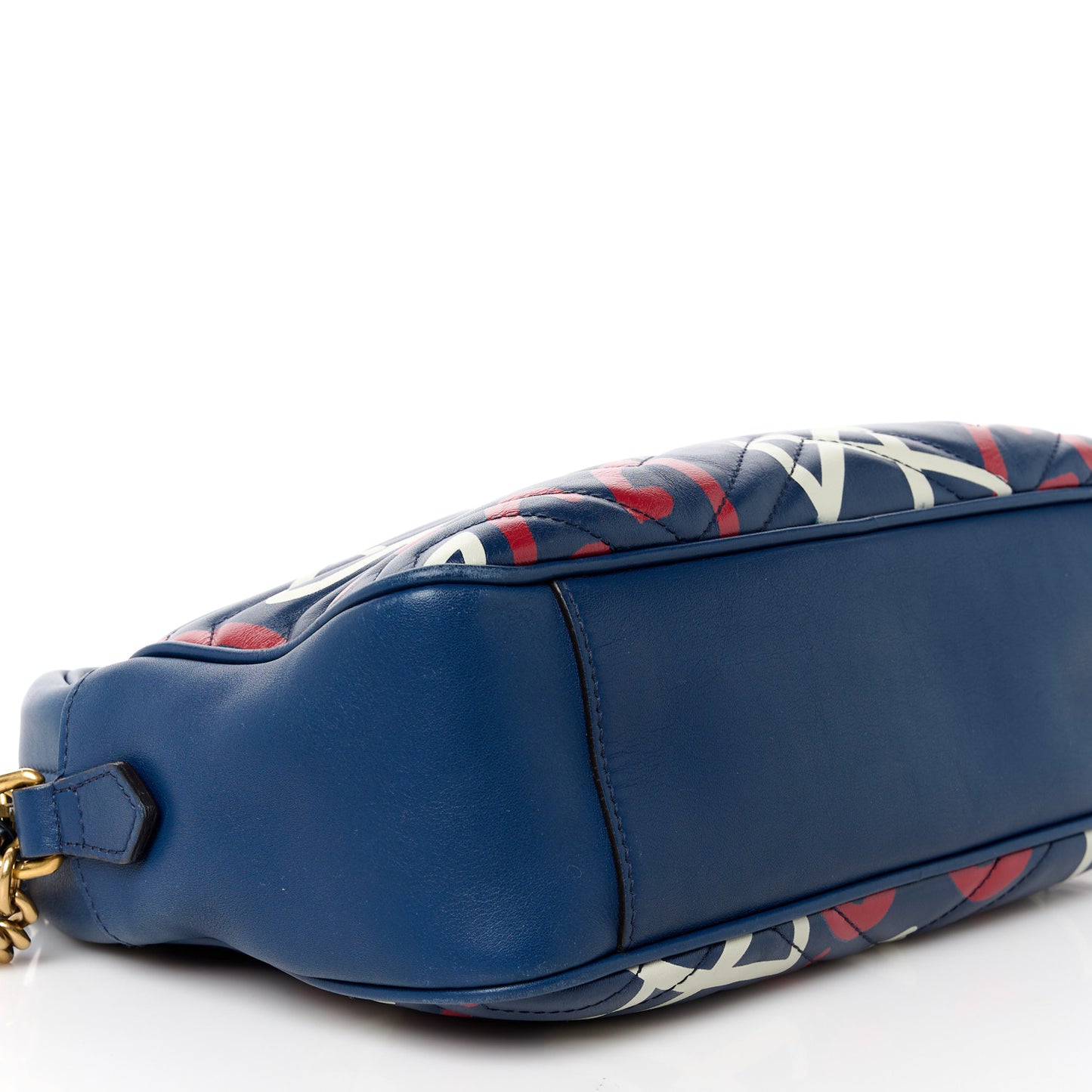Calfskin Matelasse GucciGhost Medium GG Marmont Chain Shoulder Bag Blue Agata Hibiscus Red