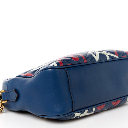Gucci Calfskin Matelasse GucciGhost Medium GG Marmont Chain Shoulder Bag Blue Agata Hibiscus Red 11 of 13