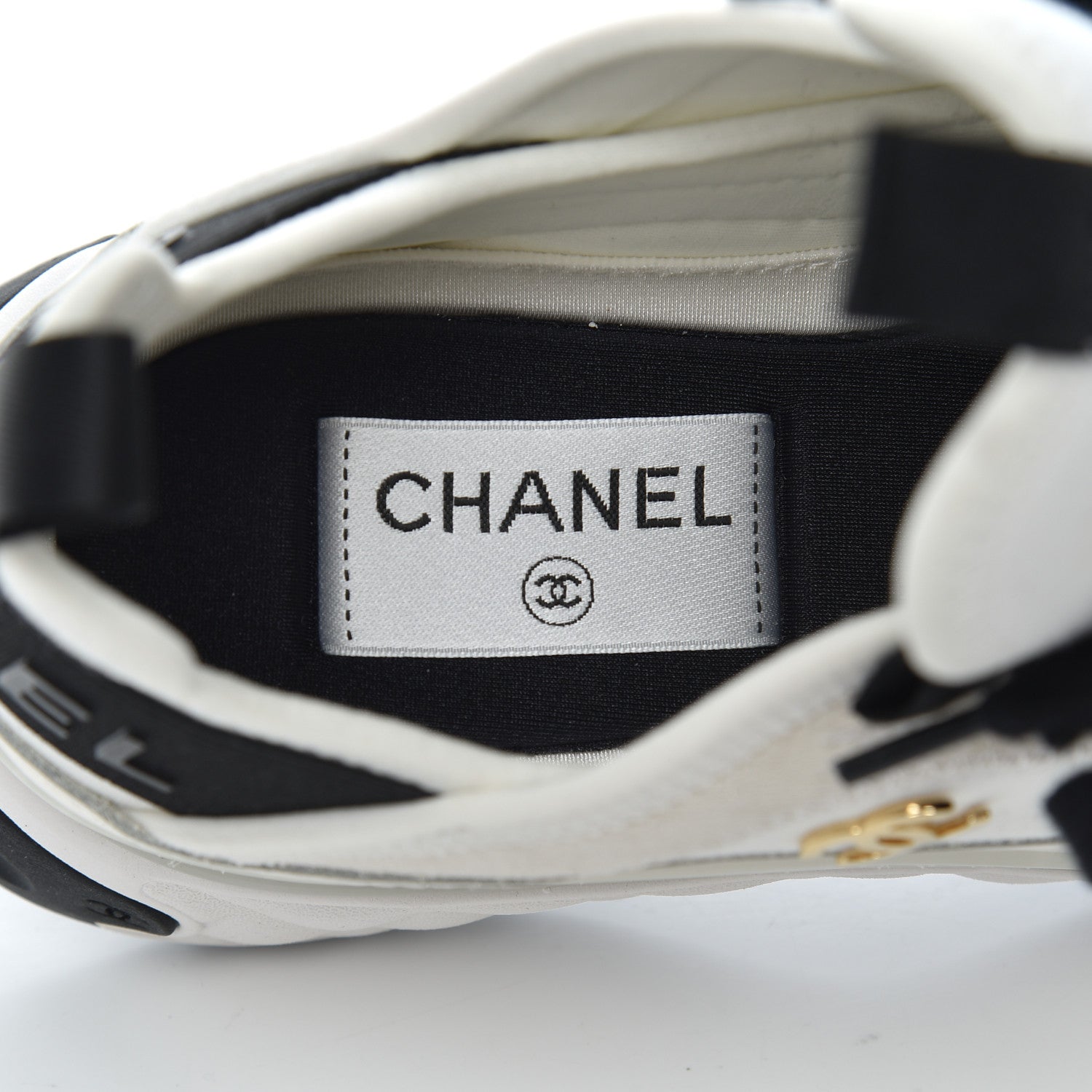 Chanel Velvet Calfskin Mixed Fibers CC Sneakers 35.5 Ivory Black 6 of 14