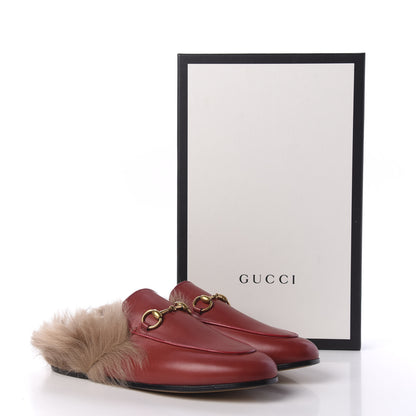 Gucci Betis Glamour Calfskin Fur Womens Princetown Slippers 36 Hibiscus Red Naturale 3 of 10