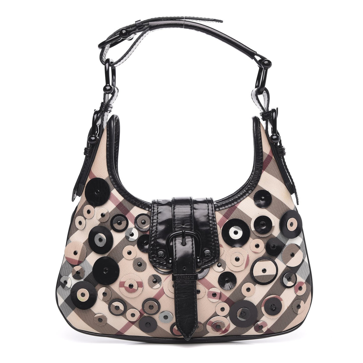 Patent Nova Check Circle Applique Brooke Hobo Black