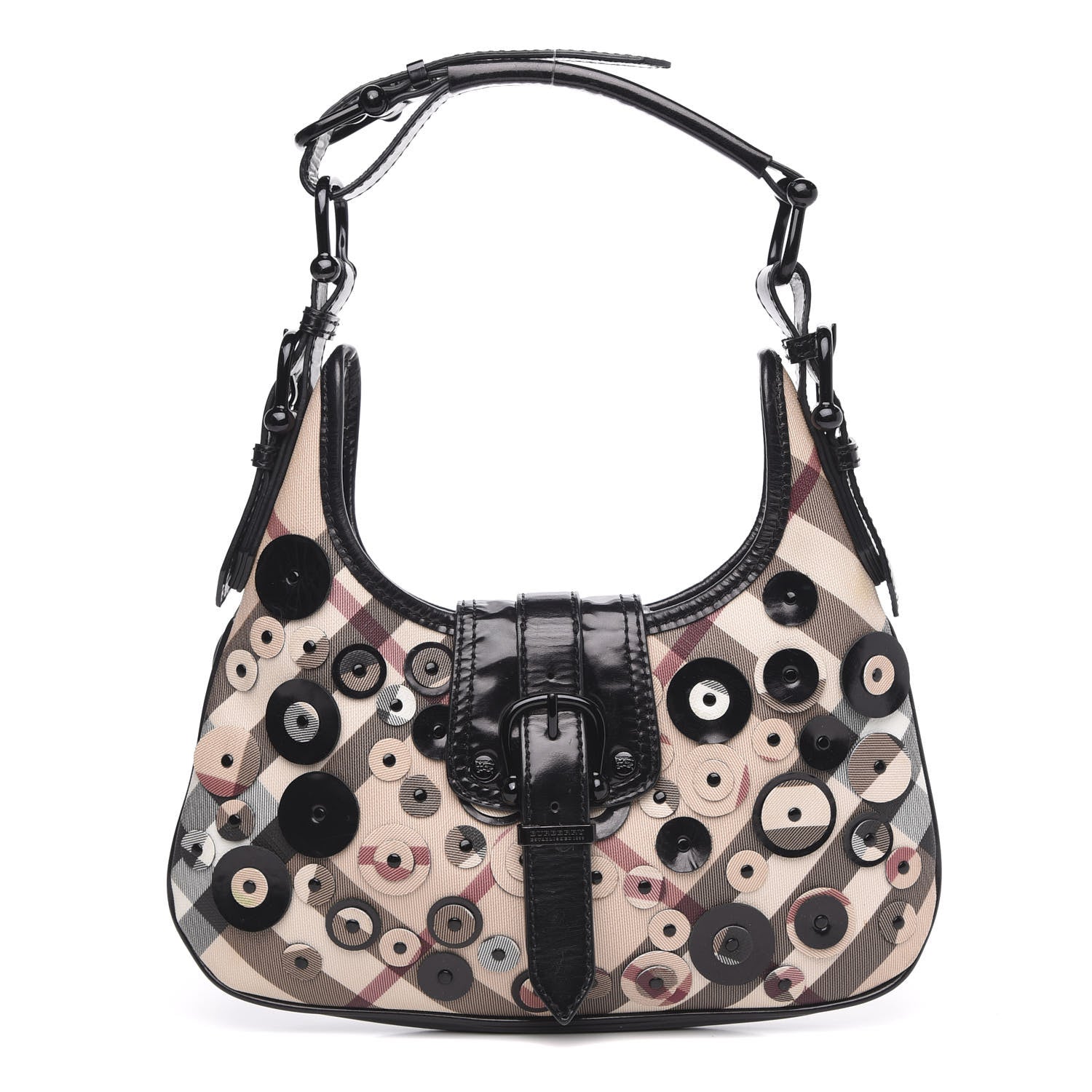 Burberry Patent Nova Check Circle Applique Brooke Hobo Black 1 of 10