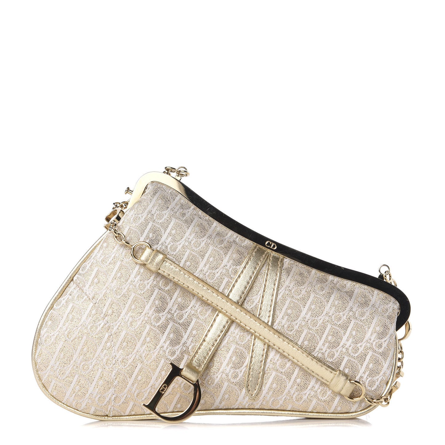 Jacquard Nylon Monogram Evening Frame Saddle Bag White Gold