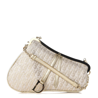 Christian Dior Jacquard Nylon Monogram Evening Frame Saddle Bag White Gold 1 of 10