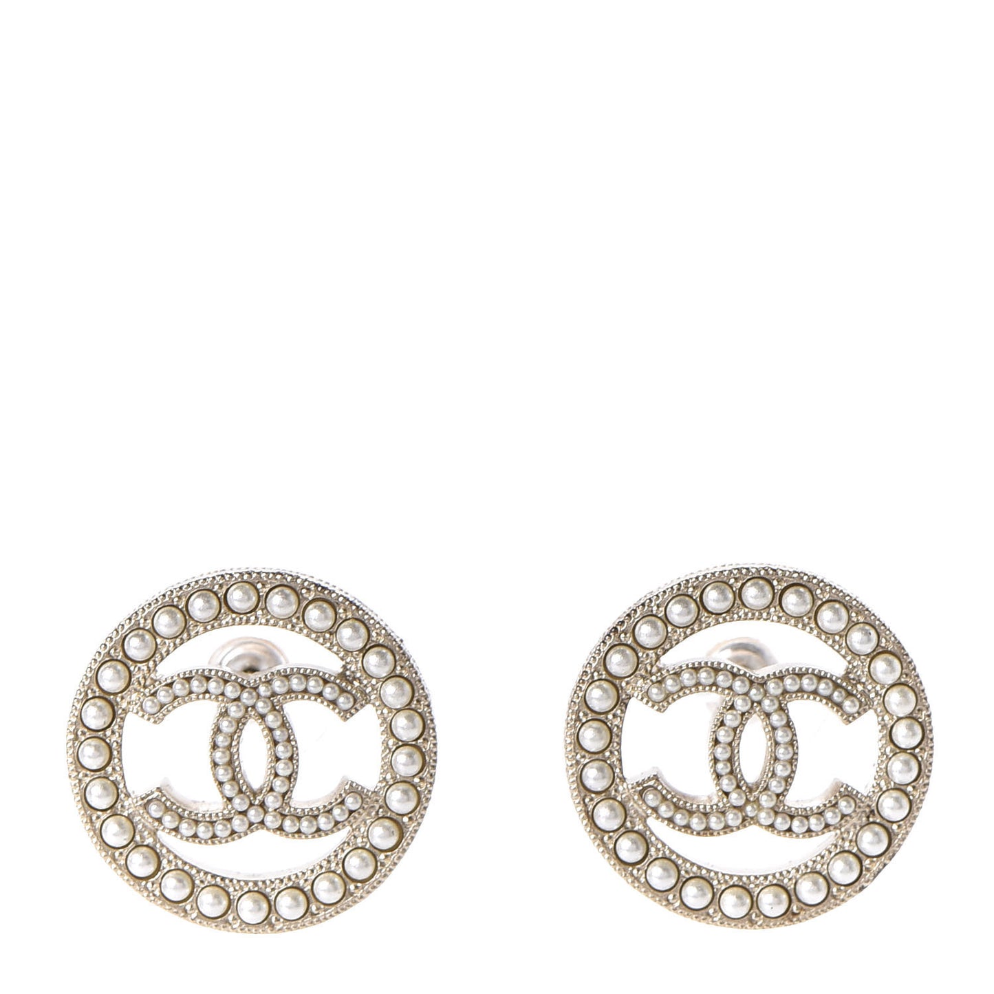 Pearl CC Round Earrings Gold