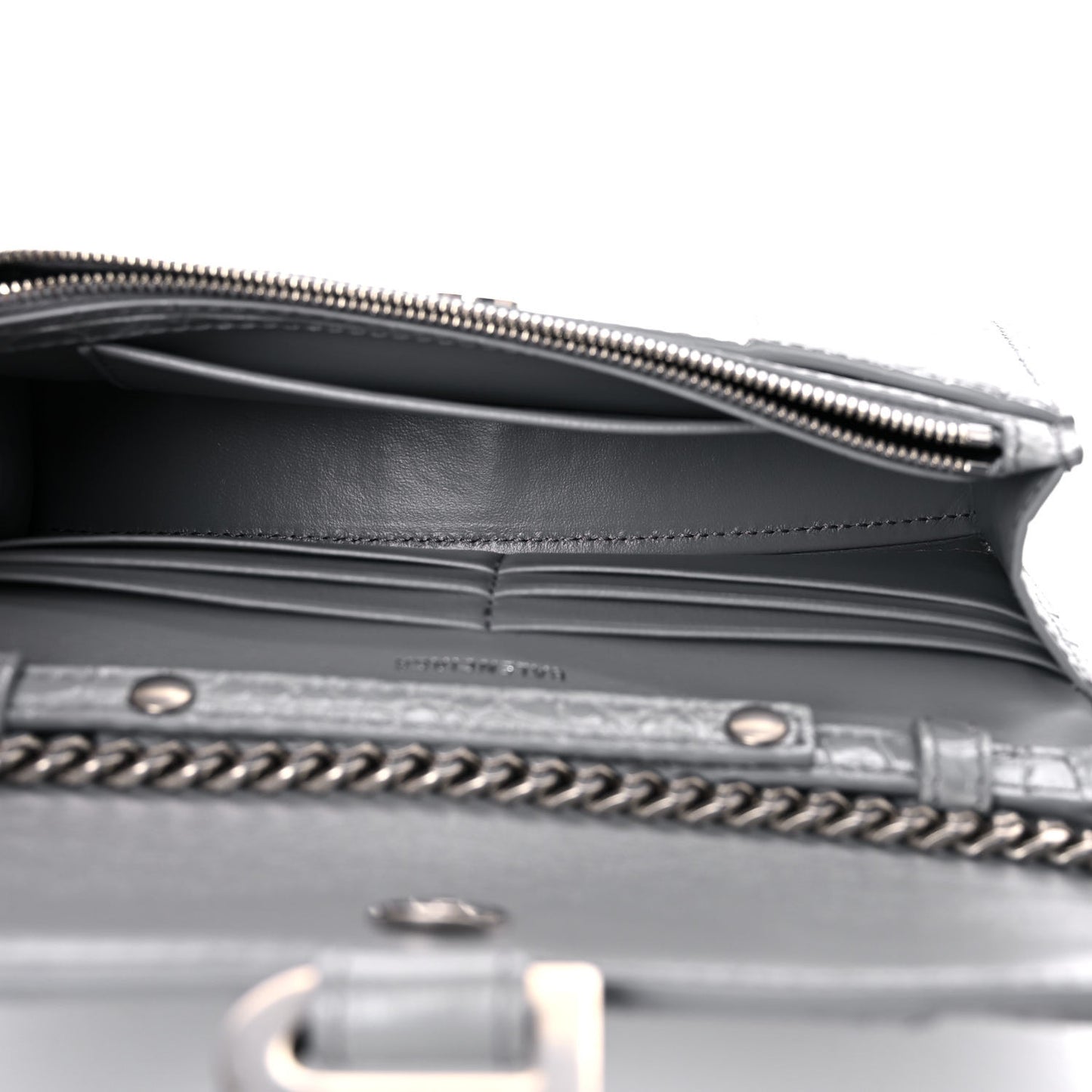 Shiny Calfskin Crocodile Embossed Hourglass Chain Bag Balenciaga Grey