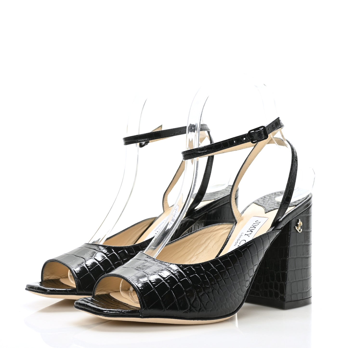 Crocodile Embossed Calfskin Jassidy 85 Pumps 38 Black
