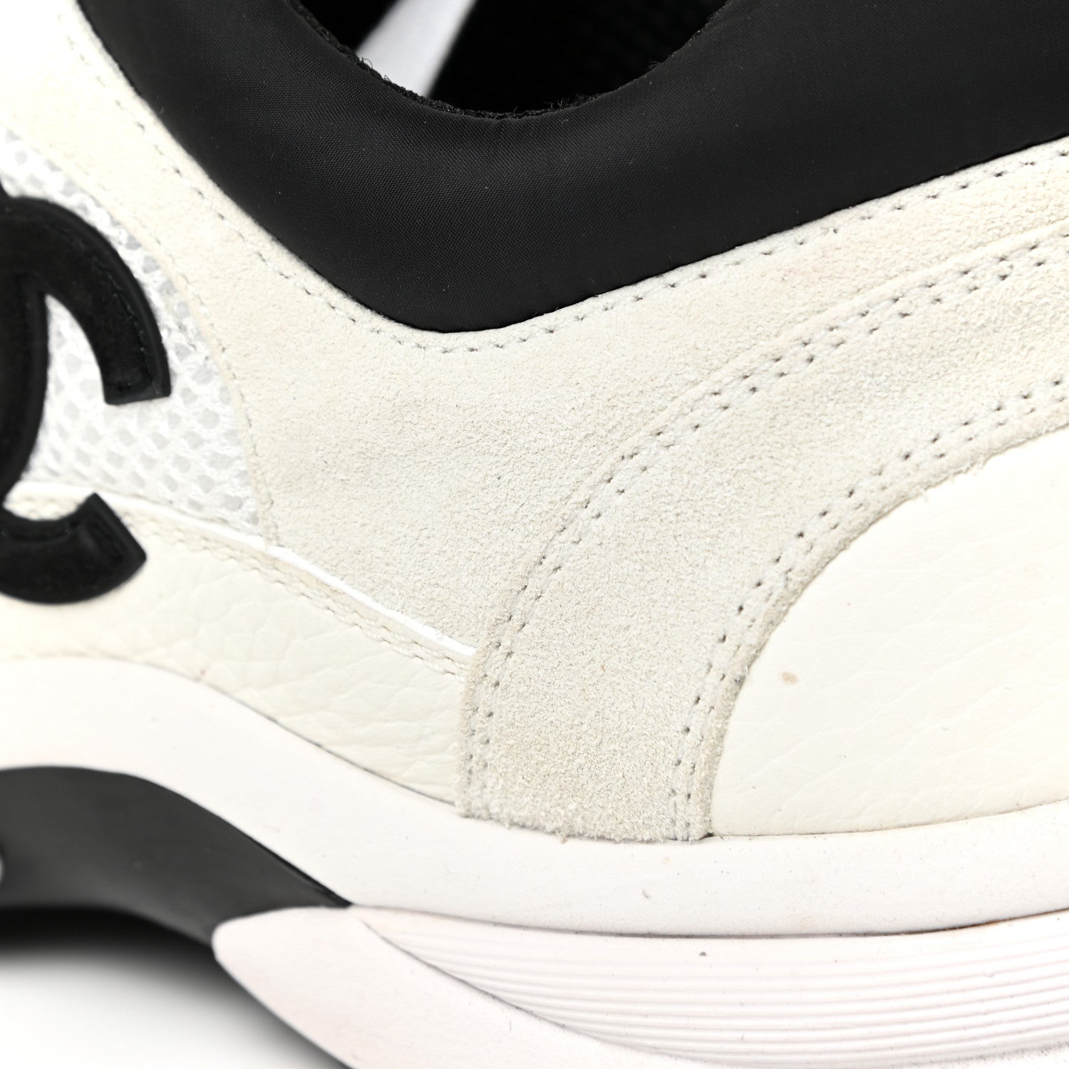 Chanel Mesh Suede Calfskin Grained Calfskin Womens CC Sneakers 39 White Black 12 of 17