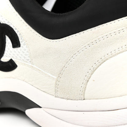 Chanel Mesh Suede Calfskin Grained Calfskin Womens CC Sneakers 39 White Black 12 of 17