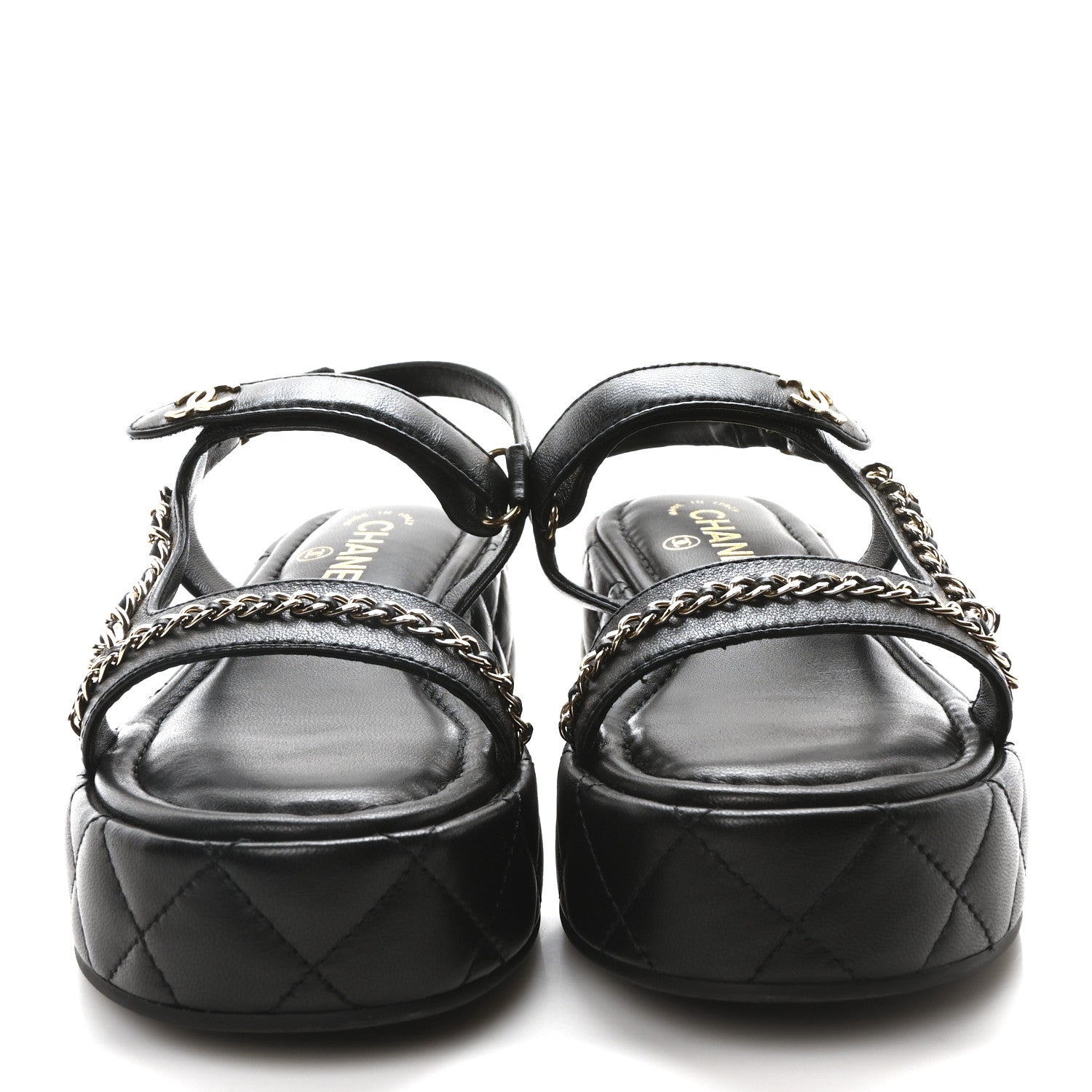 Chanel Lambskin Quilted Chain CC Platform Sandals 37.5 Black 3 of 9