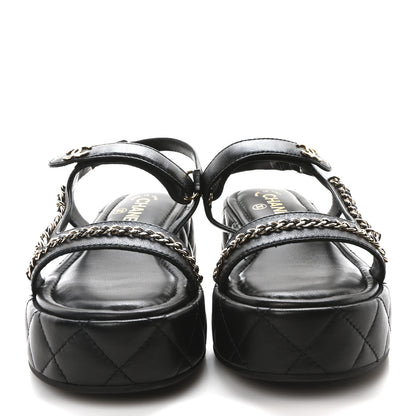 Chanel Lambskin Quilted Chain CC Platform Sandals 37.5 Black 3 of 9