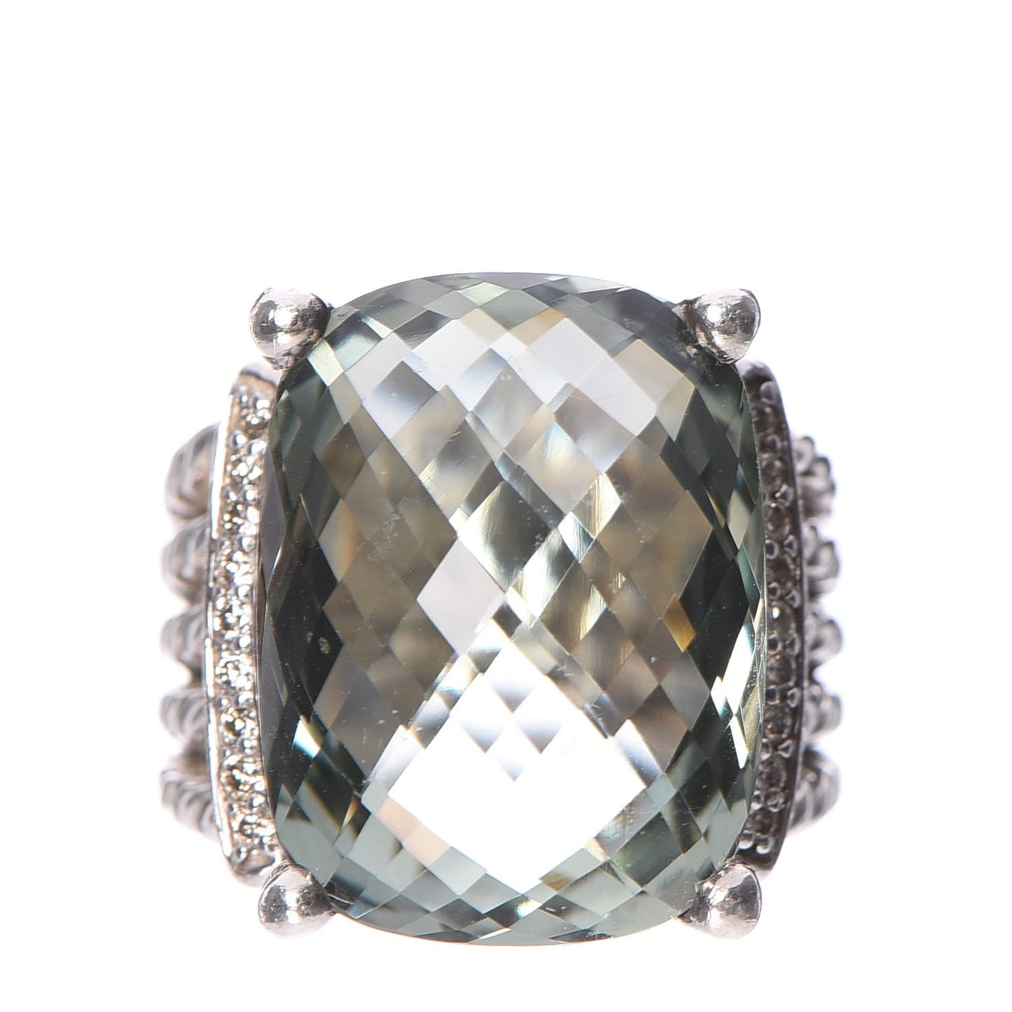 Sterling Silver Diamond Prasiolite 20mm Wheaton Ring 53 6.25