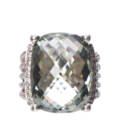 David Yurman Sterling Silver Diamond Prasiolite 20mm Wheaton Ring 53 6.25 1 of 5