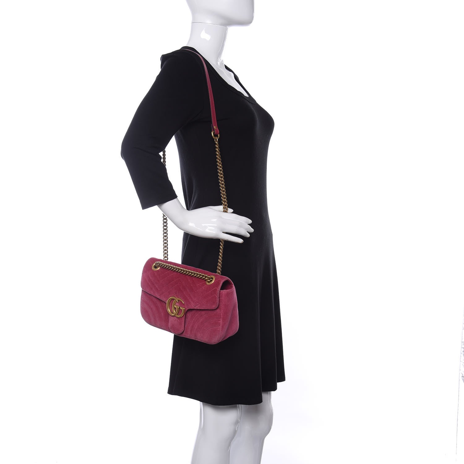 Gucci Velvet Matelasse Small GG Marmont Shoulder Bag Light Raspberry Rose 2 of 10