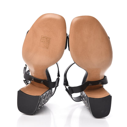 Valentino Garavani Calfskin Craquele Nappa Rockstud Spike 90mm Ankle Strap Sandals 37 Black 6 of 8