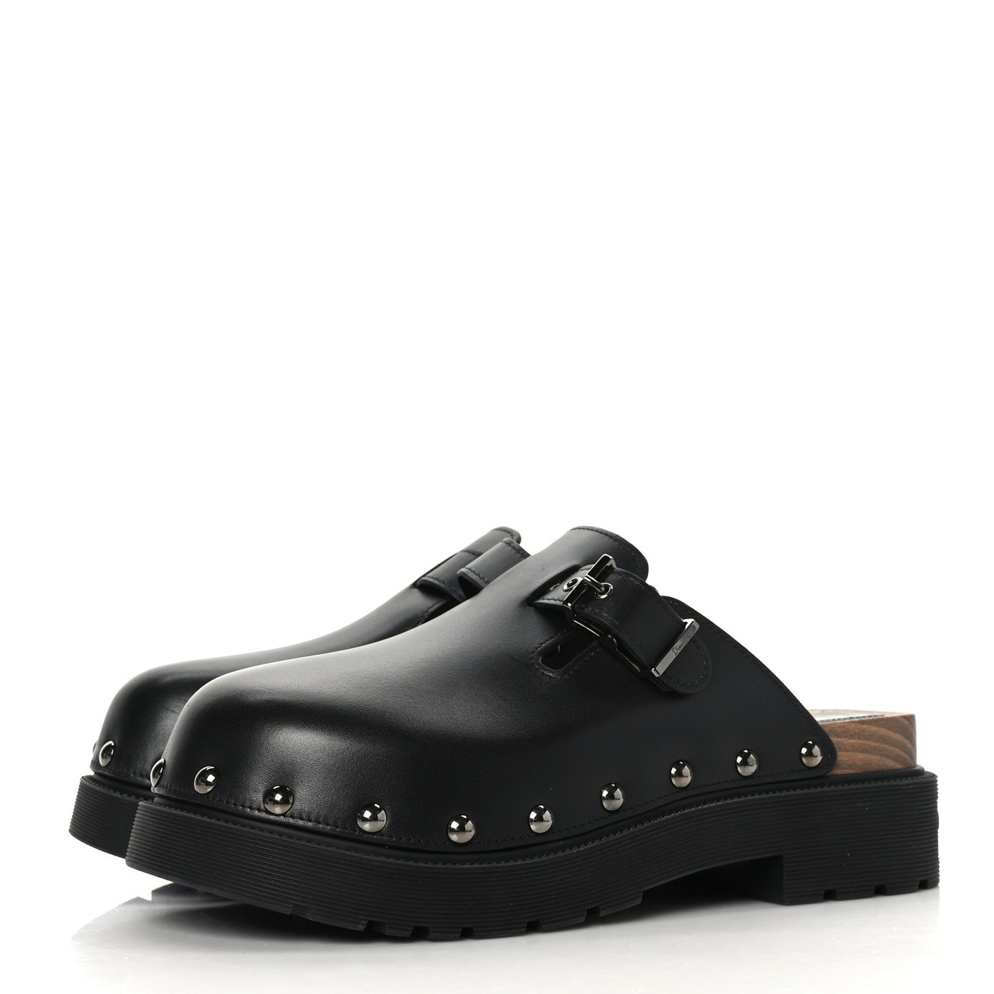 Calfskin Diorquake Buckled Lug Sole 15mm Clogs 41 Black