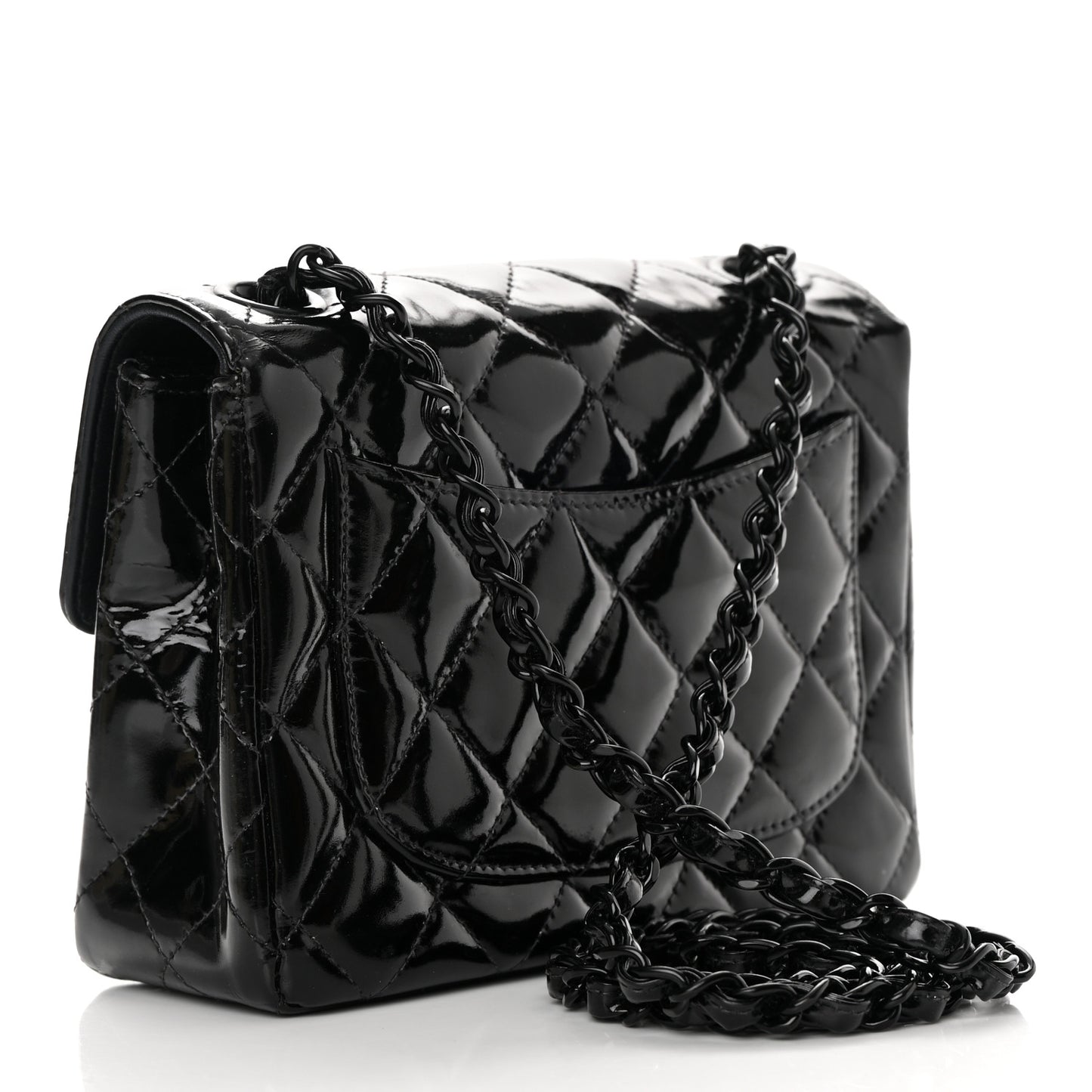 Patent Calfskin Quilted Mini Square Flap So Black