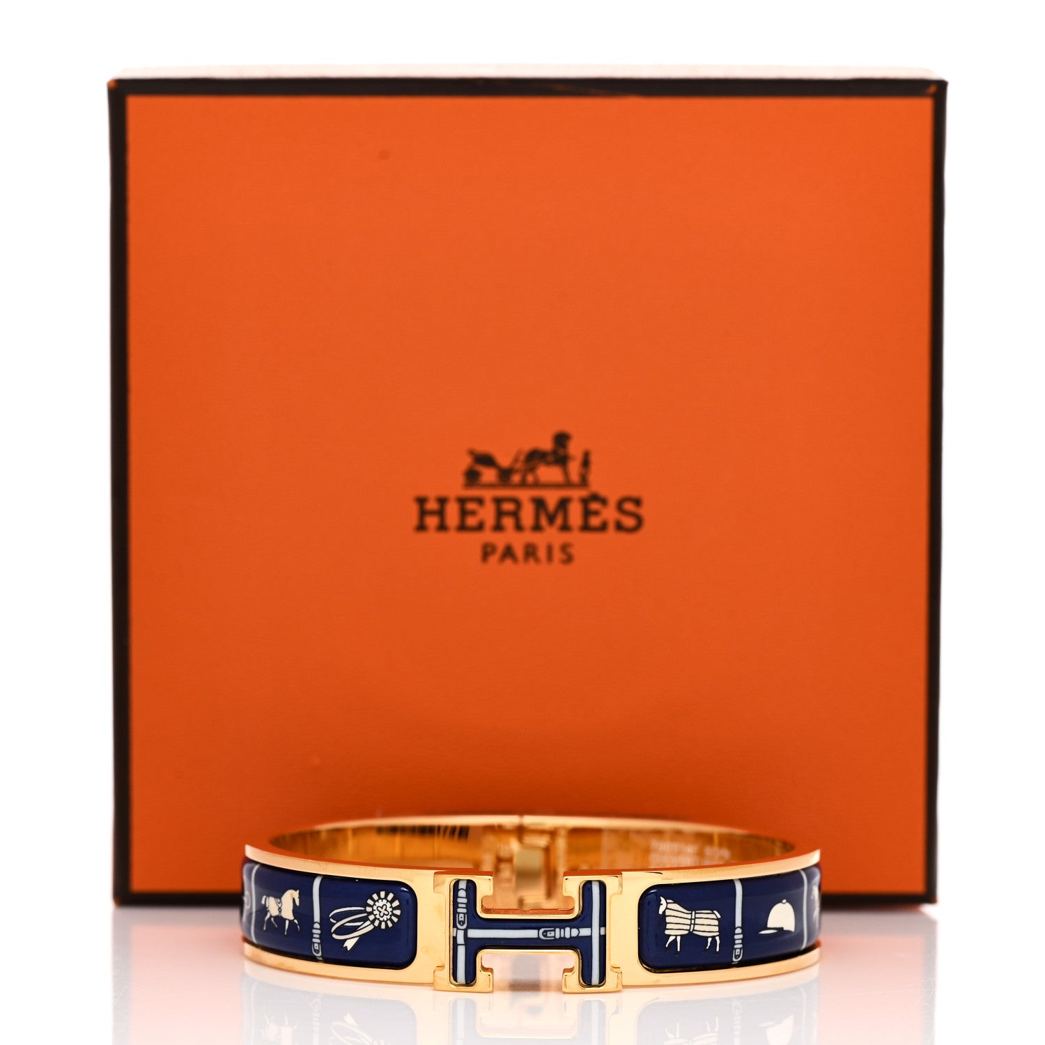 Hermes Enamel Printed Narrow Couvertures et Tenues de Jour PM Beige Blue 4 of 4