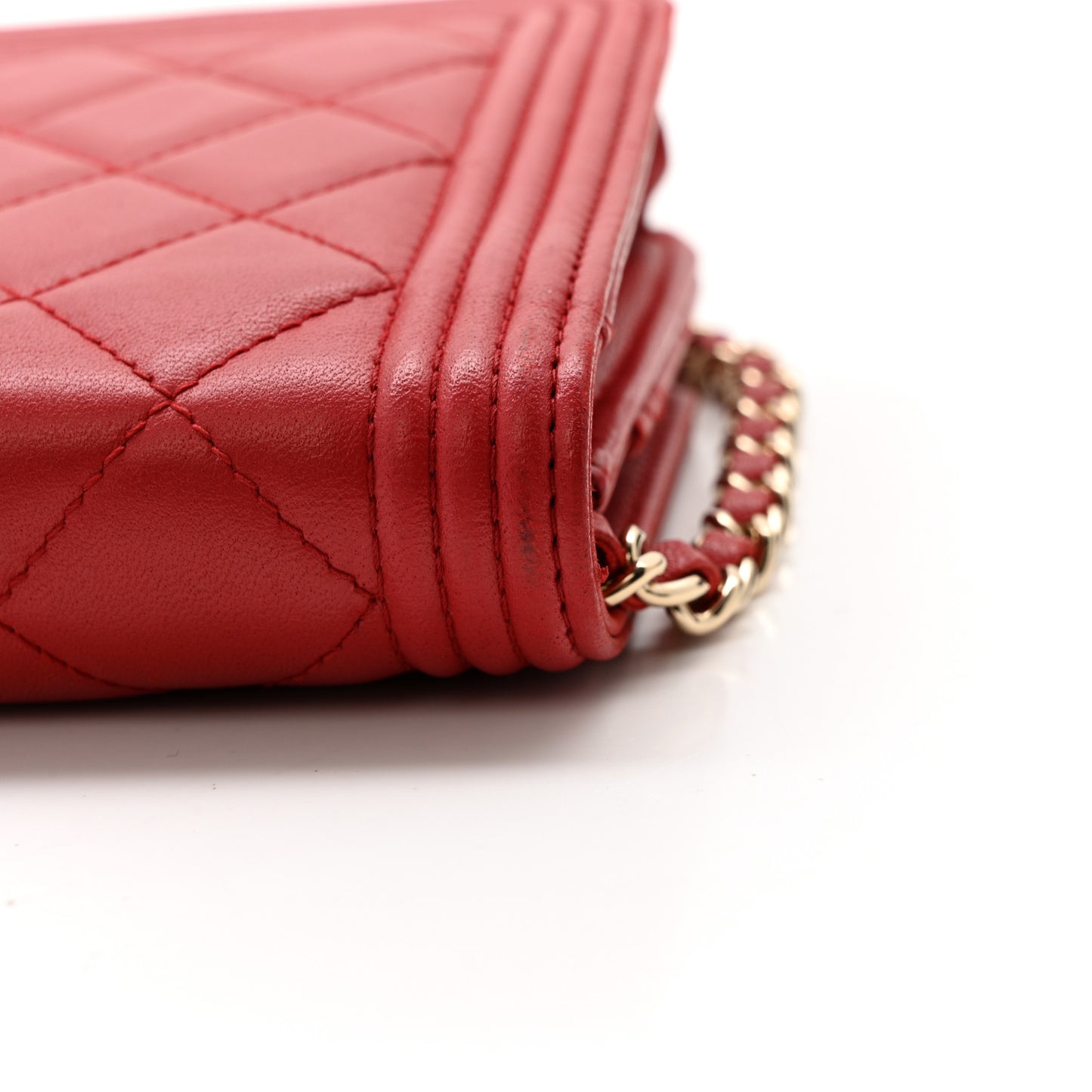 Lambskin Quilted Boy Wallet On Chain WOC Red