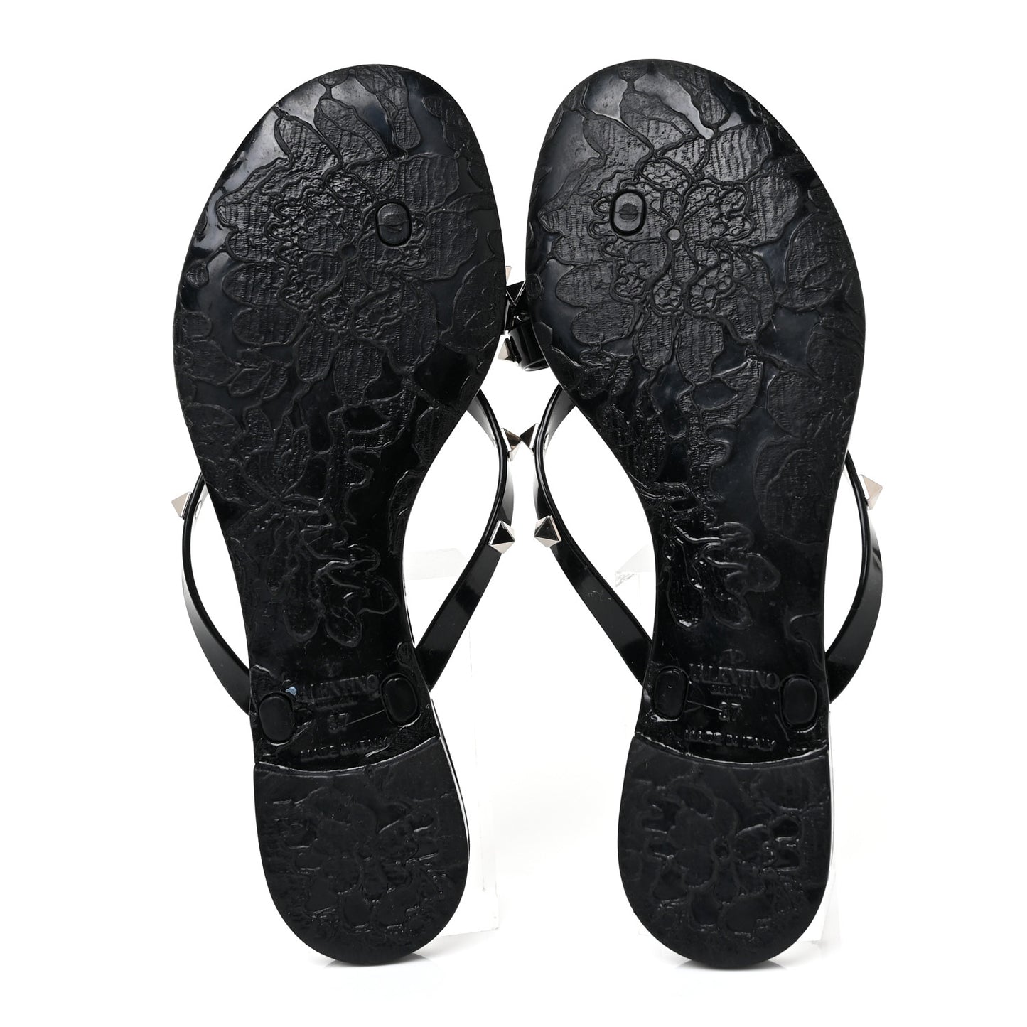 PVC Jelly Rockstud Bow Thong Sandals 37 Black