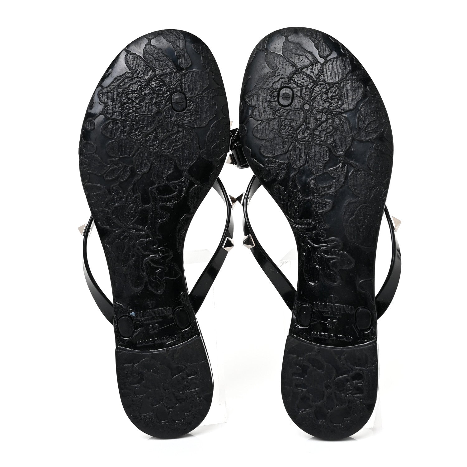 Valentino Garavani PVC Jelly Rockstud Bow Thong Sandals 37 Black 5 of 7