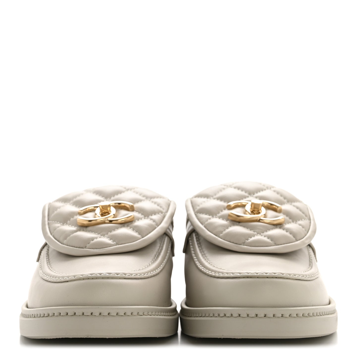Lambskin Quilted CC Turnlock Mules 39 Light Grey
