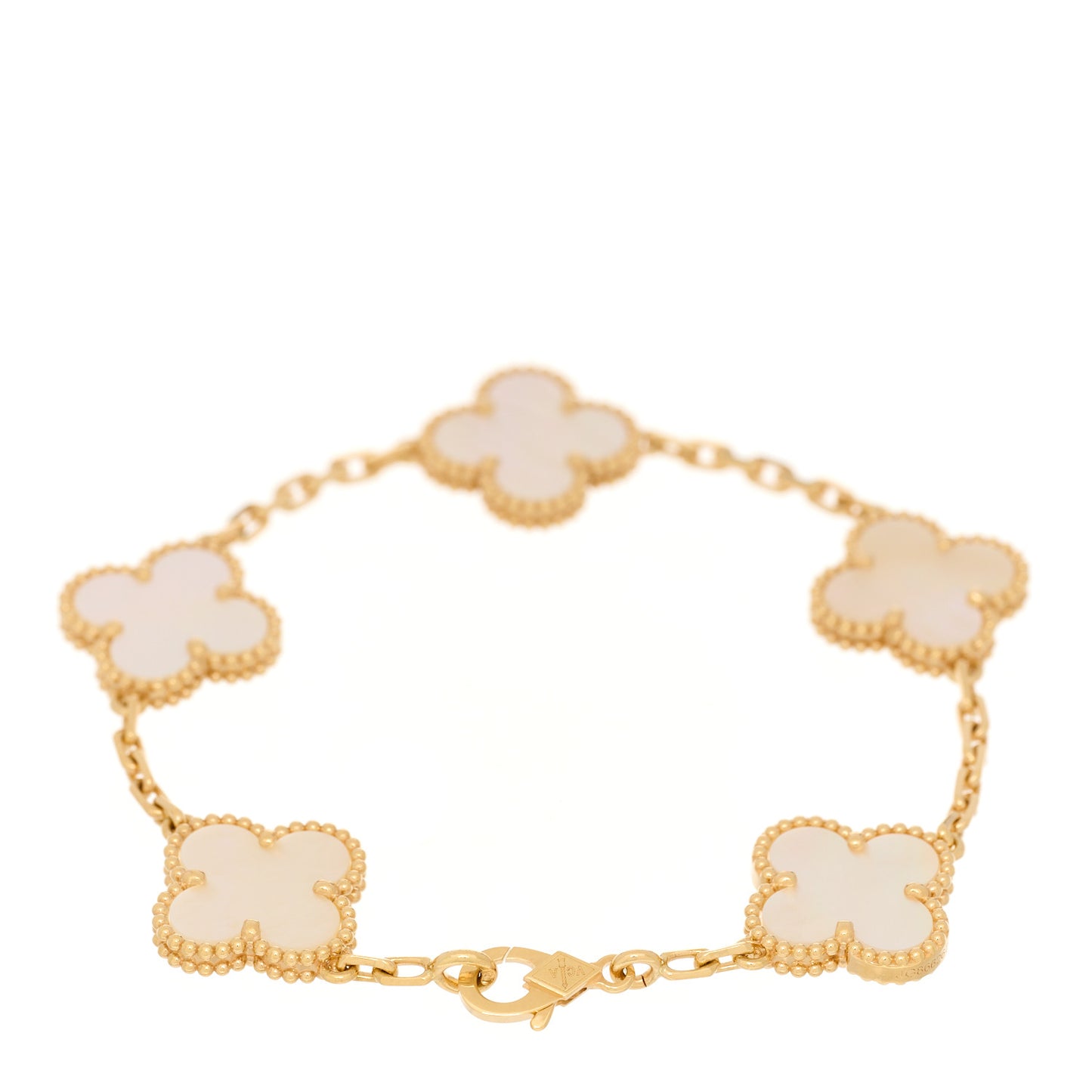 18K Yellow Gold Mother of Pearl 5 Motifs Vintage Alhambra Bracelet