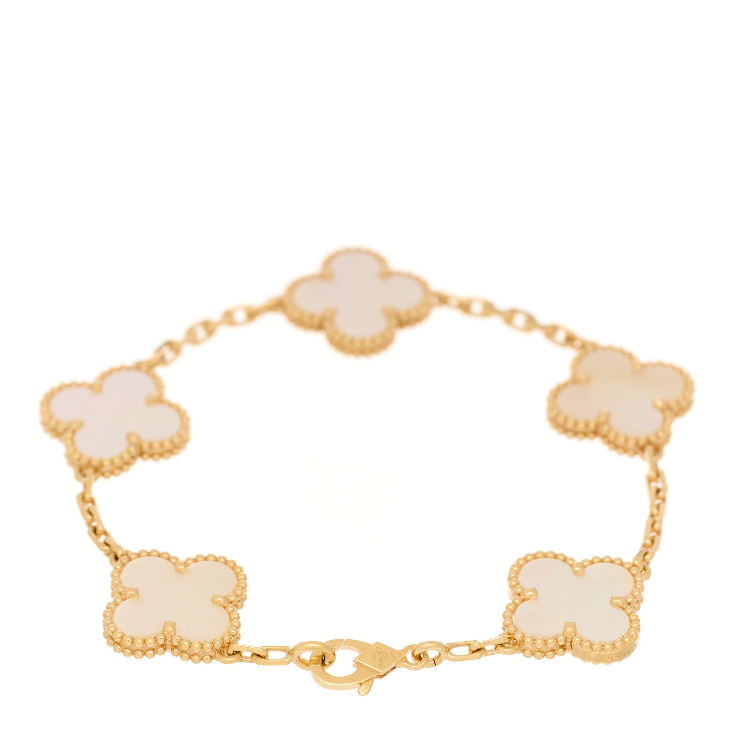 Van Cleef & Arpels 18K Yellow Gold Mother of Pearl 5 Motifs Vintage Alhambra Bracelet 2 of 4