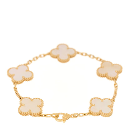 Van Cleef & Arpels 18K Yellow Gold Mother of Pearl 5 Motifs Vintage Alhambra Bracelet 2 of 4